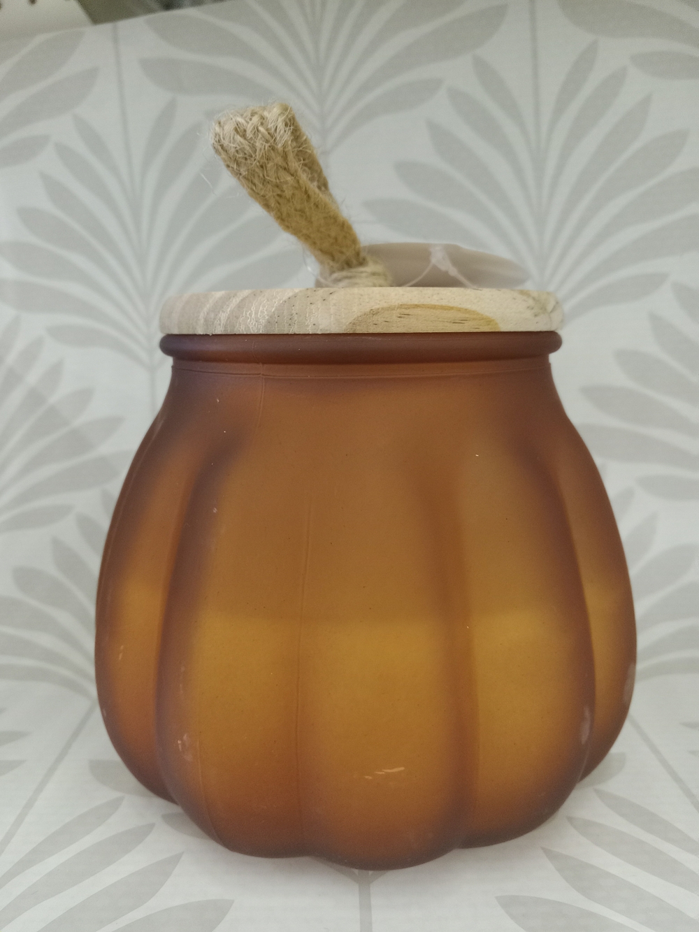 Amber Frosted Pumpkin Candle Glass Jar with Wooden Lid